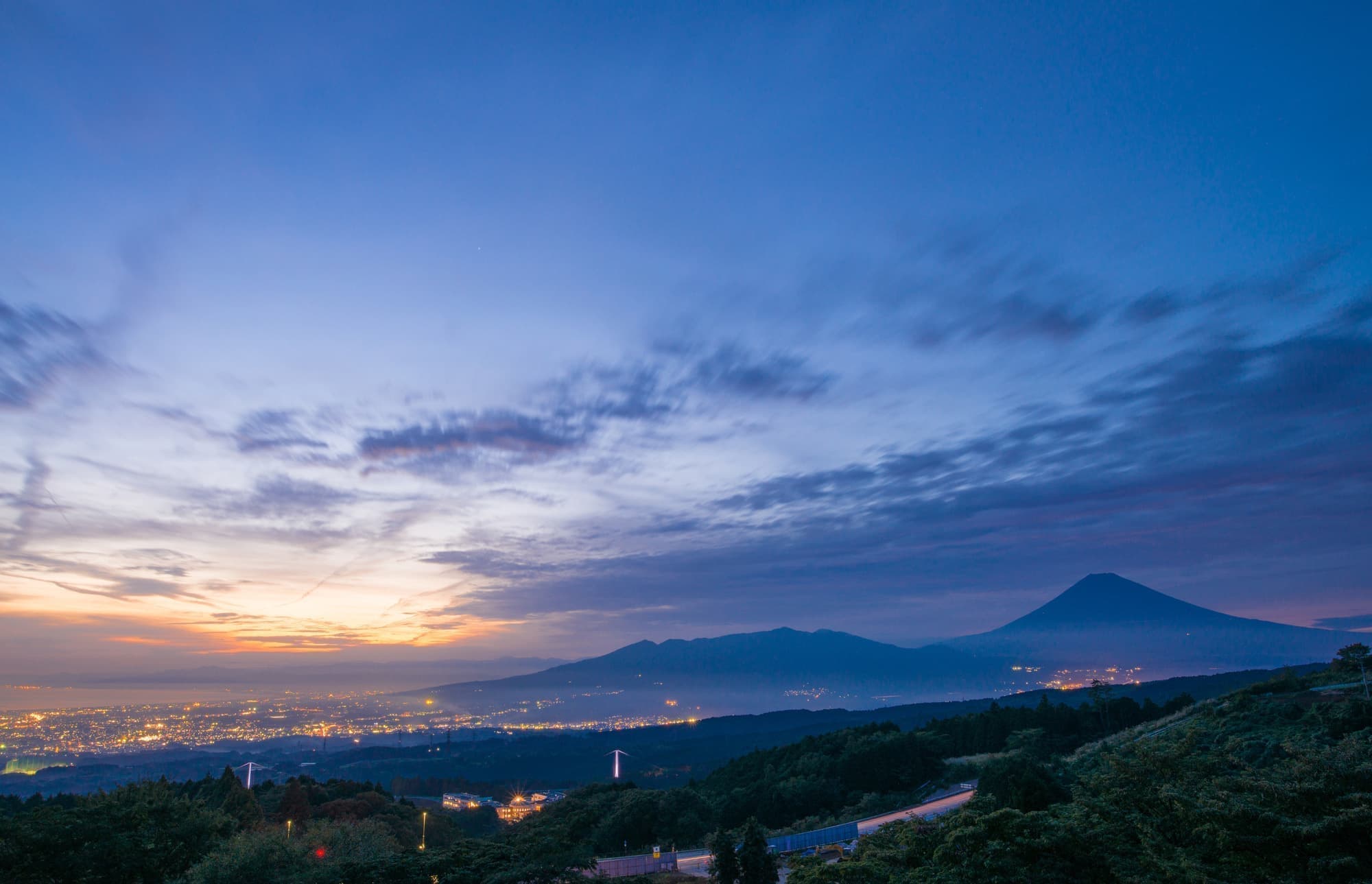 山中城址公園から見た夕景富士